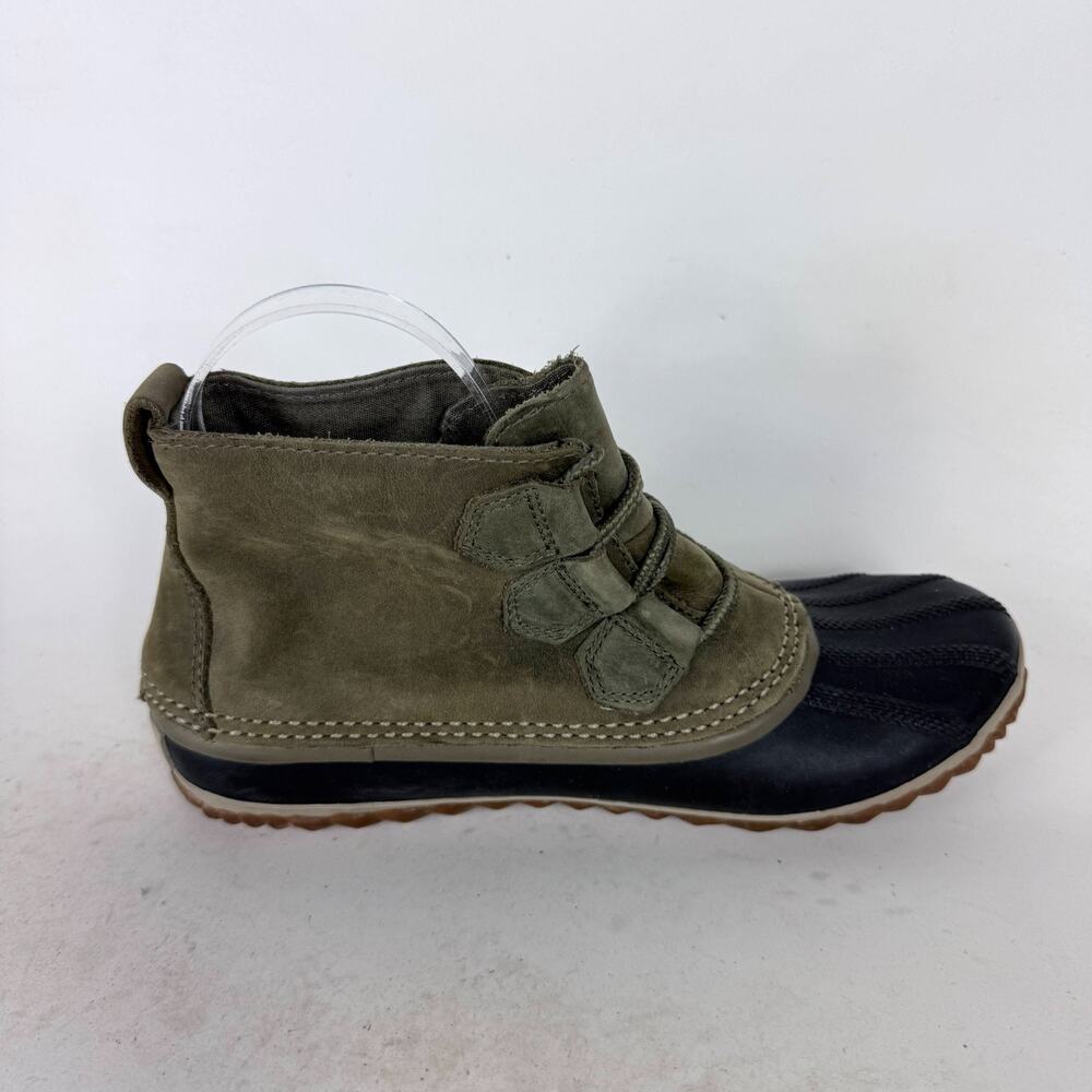 Sorel Out 'N About Duck Boots Women's 7.5 Green Black Leather Waterproof Lace-Up - Picture 3 of 9